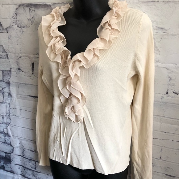 Oscar de la Renta Tops - Oscar De La Renta Top Cream Ruffle Collar Blouse L